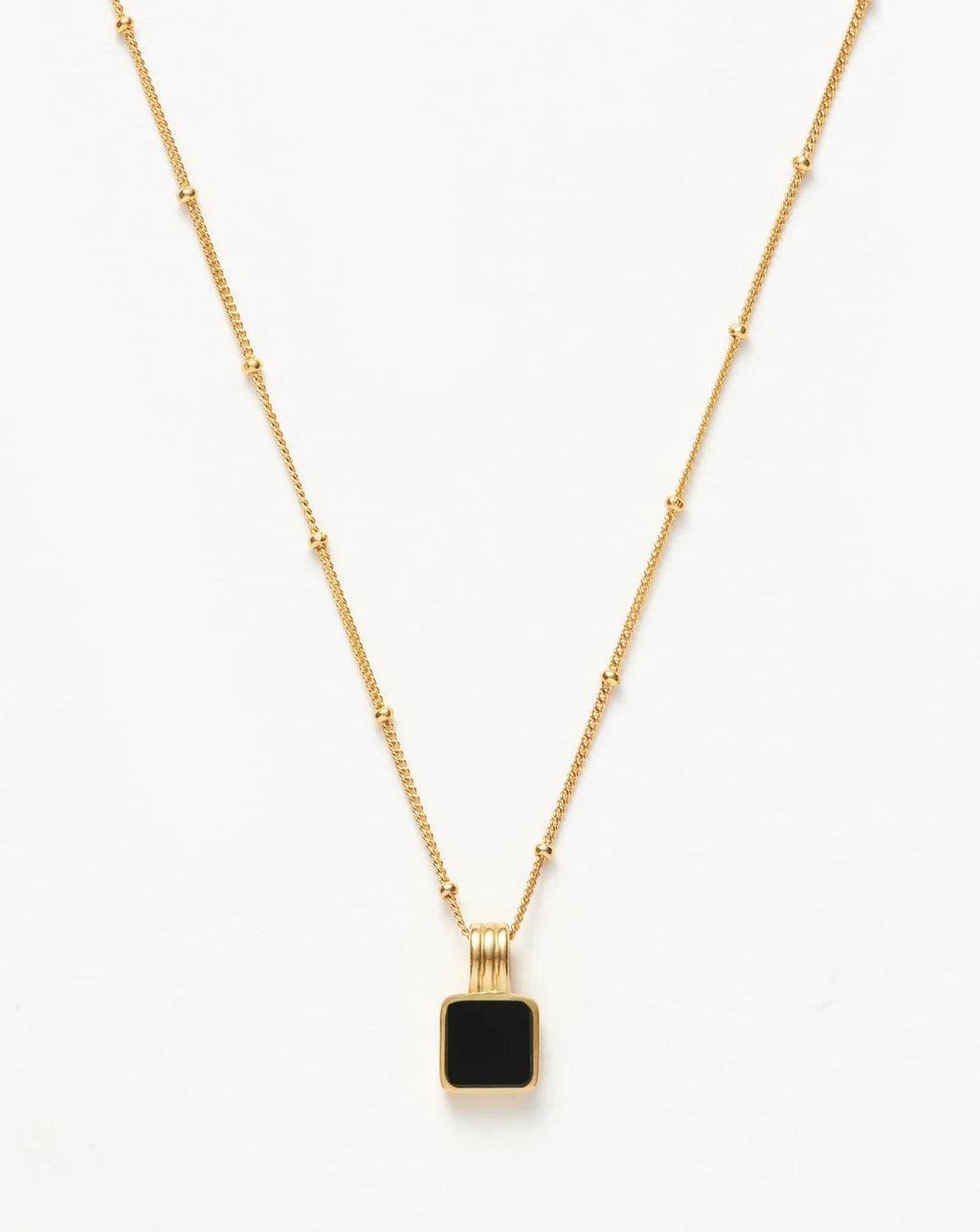 Square Onyx Pendant Necklace – Delicate Chain, Protection Stone