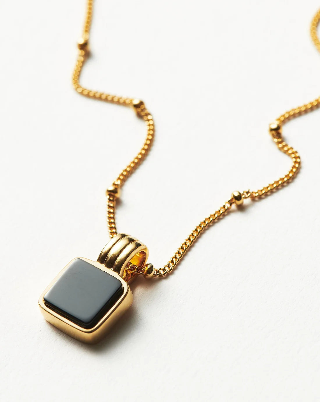 Square Onyx Pendant Necklace – Delicate Chain, Protection Stone