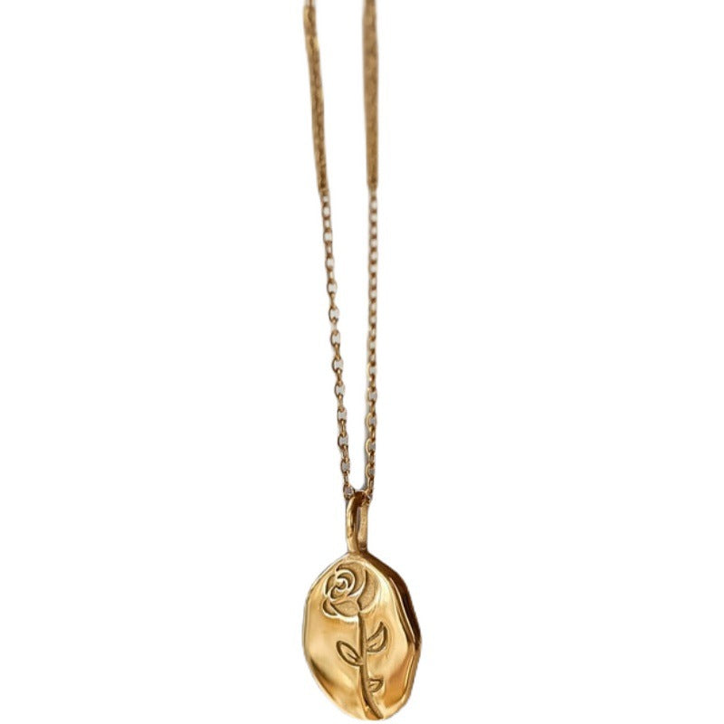 14K  Oval Rose Round Card Necklace