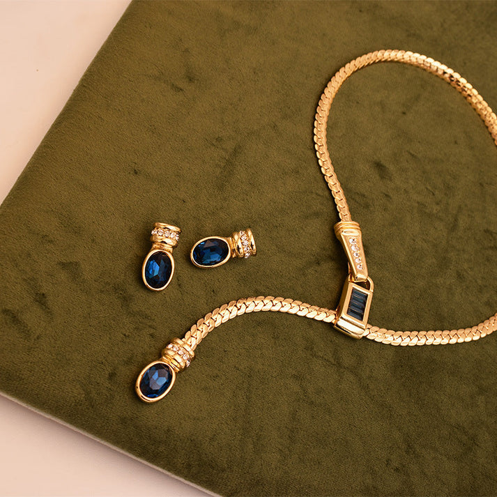 Aurora Y-Shaped Snake Chain Necklace – Natural Sapphire